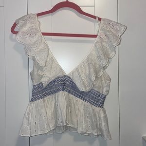 ZARA white and blue eyelet shirt